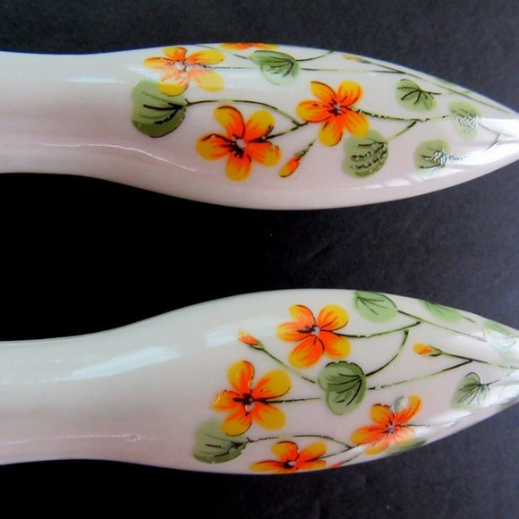 Ceramic & wood yellow floral fork and spoon salad serving pieces - Japan - Picture 4 of 12